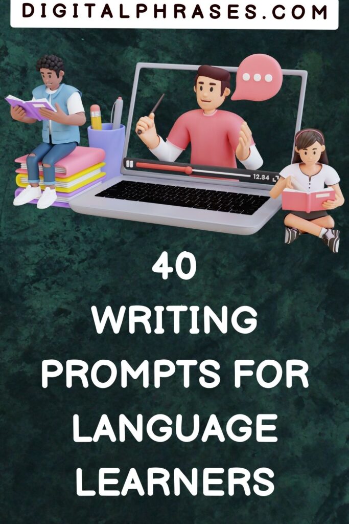 green background image with text - 40 writing prompts for language learners
