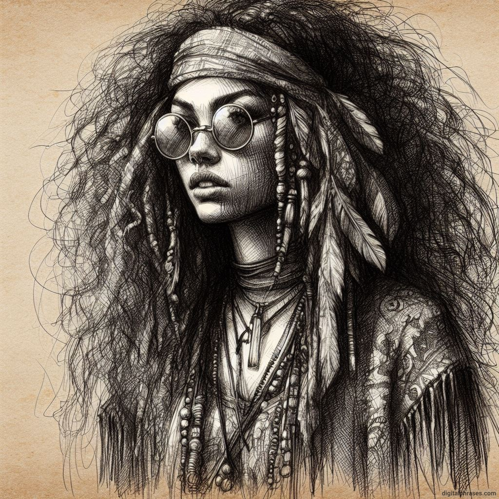 pencil sketch of a hippie