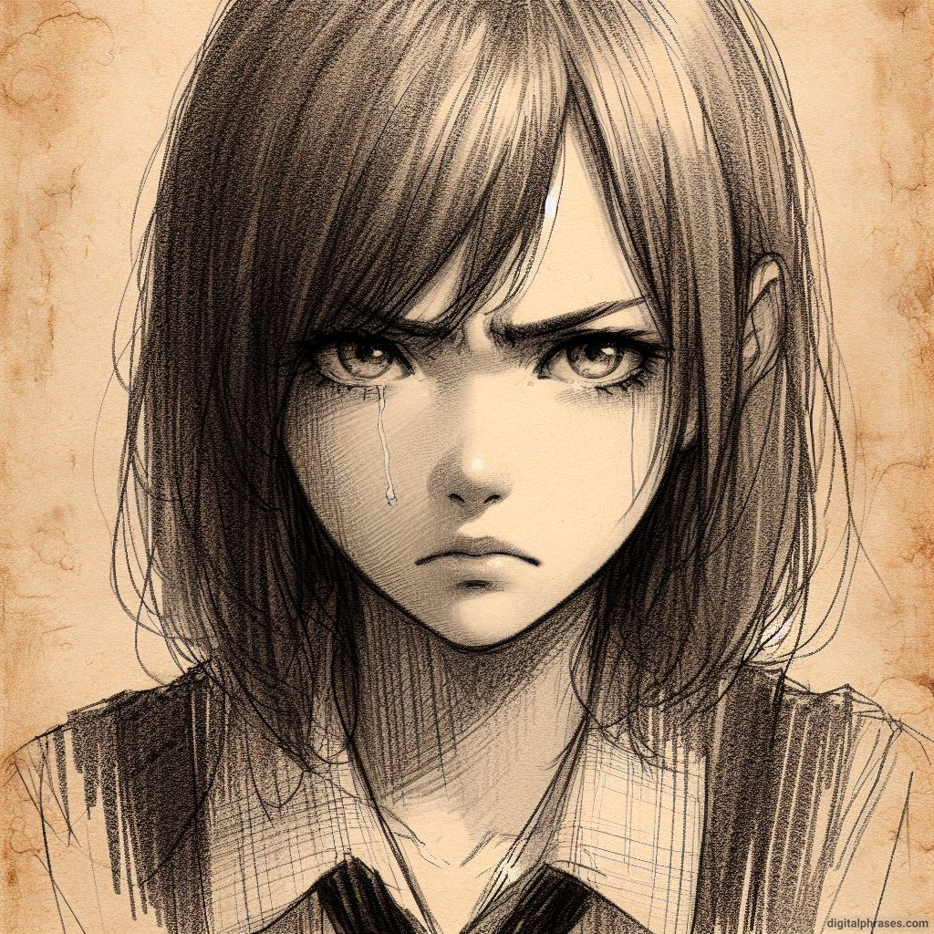 sketch of an angry young woman