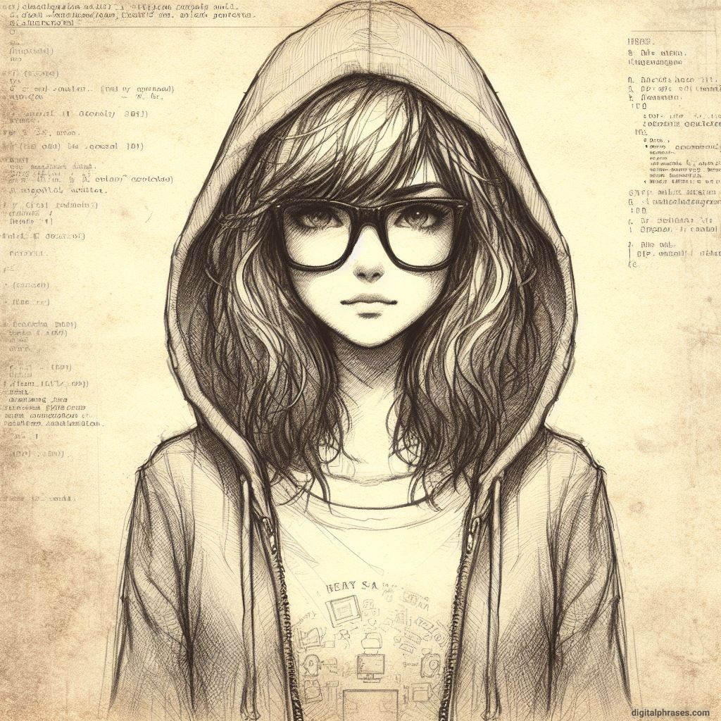 pencil sketch of a nerd girl