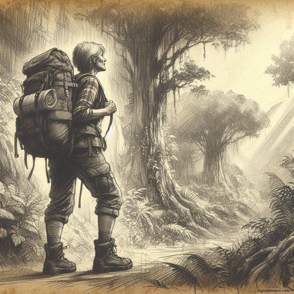 48 Female Character Sketch Ideas | Young + Middle Aged + Old photo sketch of a middle aged woman on a hiking trip in the woods