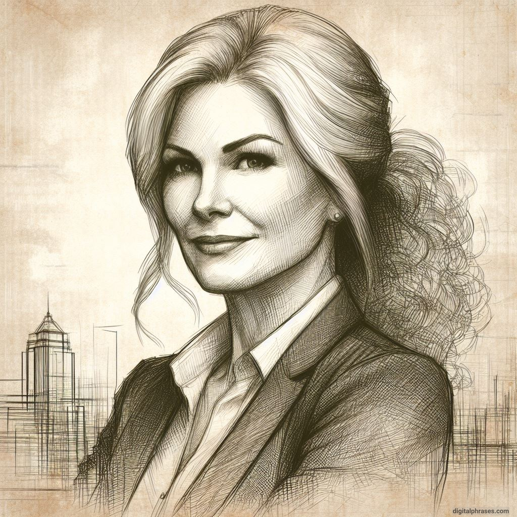 pencil sketch of a middle aged woman in business attire