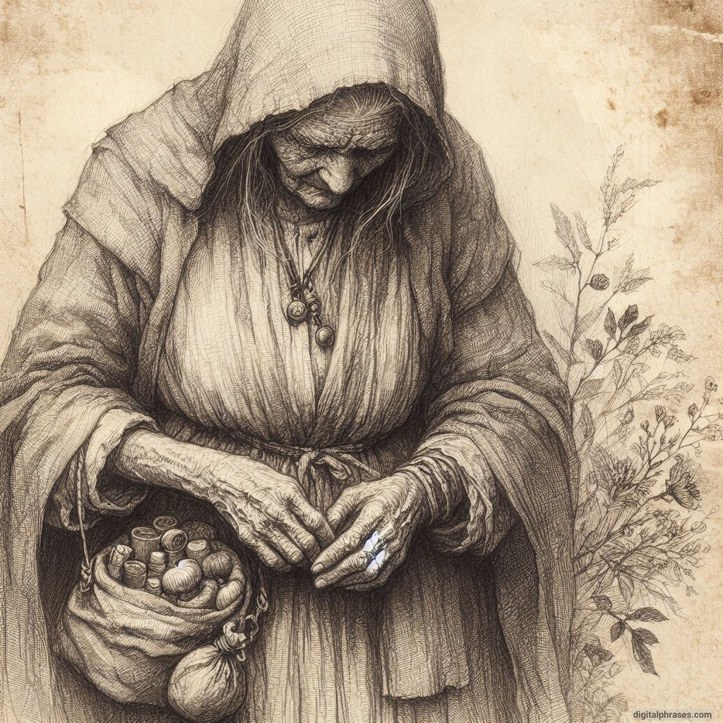 pencil sketch of a very old woman