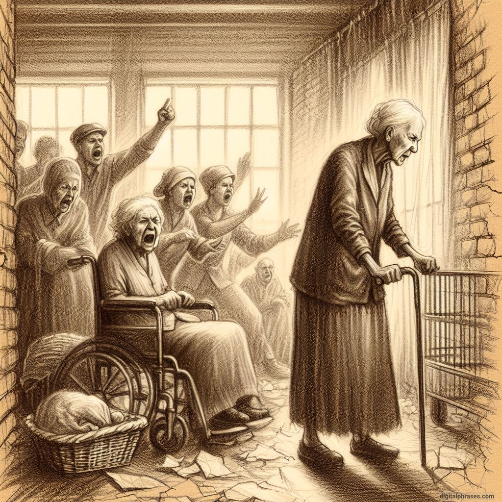 48 Female Character Sketch Ideas | Young + Middle Aged + Old sketch of an old woman trying to stage a protest