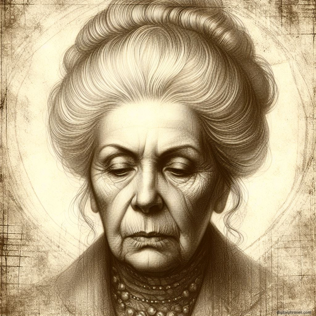 pencil sketch of an old woman