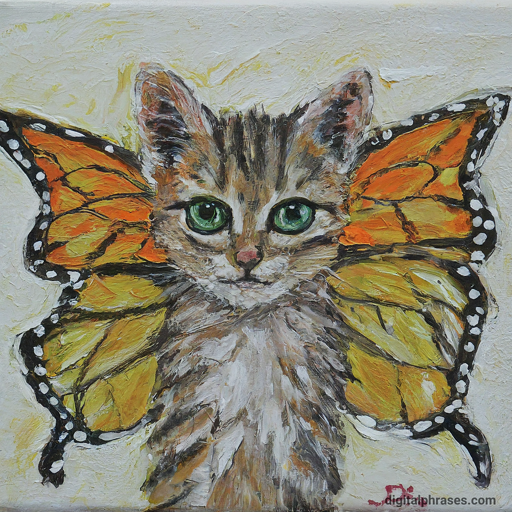 painting of a cat with feathers