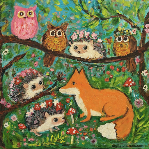 45 Cute Creative Drawing Ideas That Are Super Cool painting of a bunch of creatures inside a forest