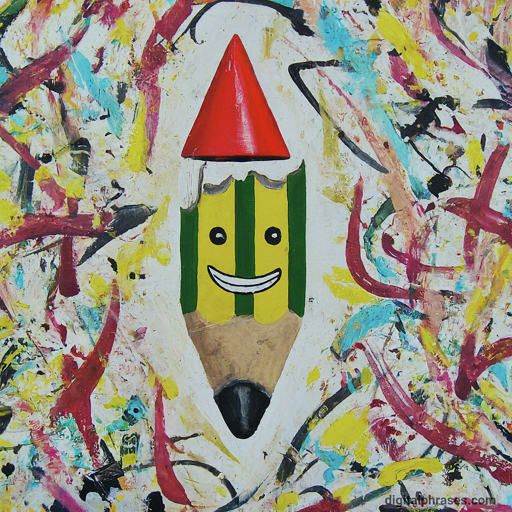 painting of a pencil with a happy expression with a cone hat