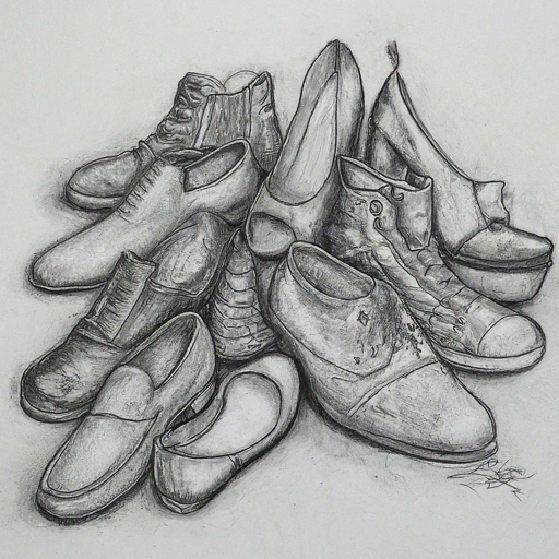pencil sketch of a buch of shoes