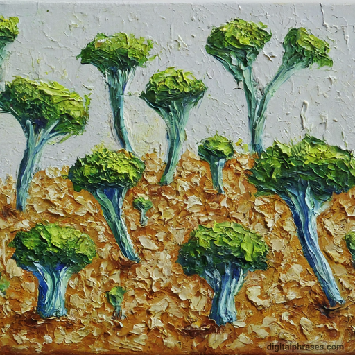 painting of a brocolli growing on breadcrumbs
