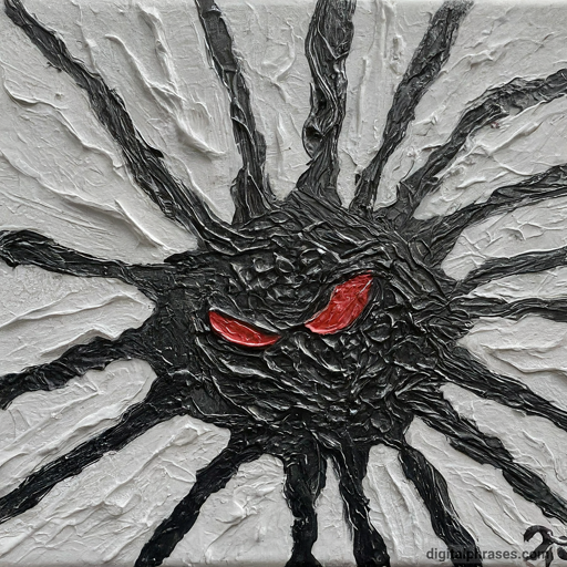 painting of a evil spider shaped creature with red eyes