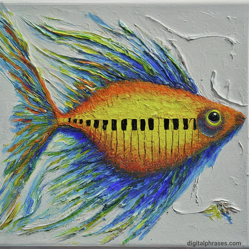 painting of a fish with piano scales