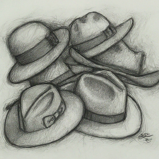 pencil sketch of a bunch of hats