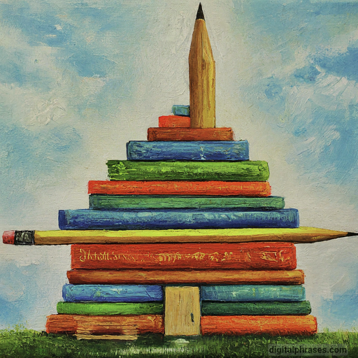 painting of a pile of books with a pencil on top