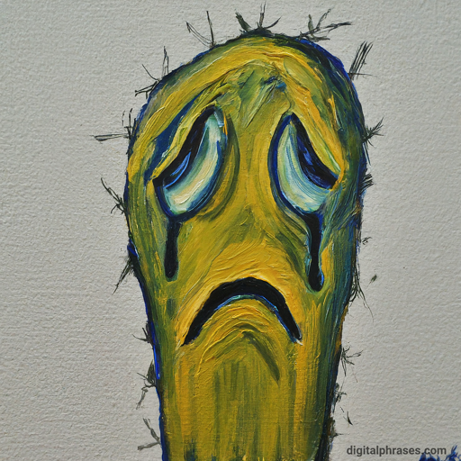 painting of a cactus with a sad expression