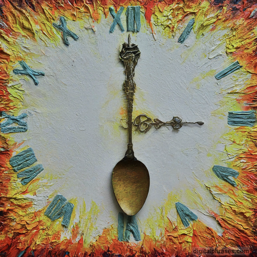 painting of a clock with spoon shaped hands