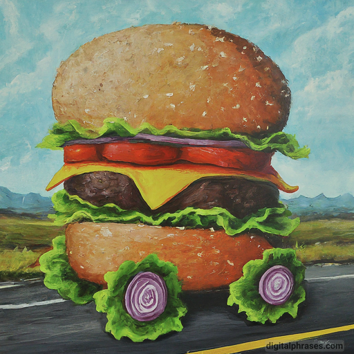 painting of a hamburger shaped vehicle