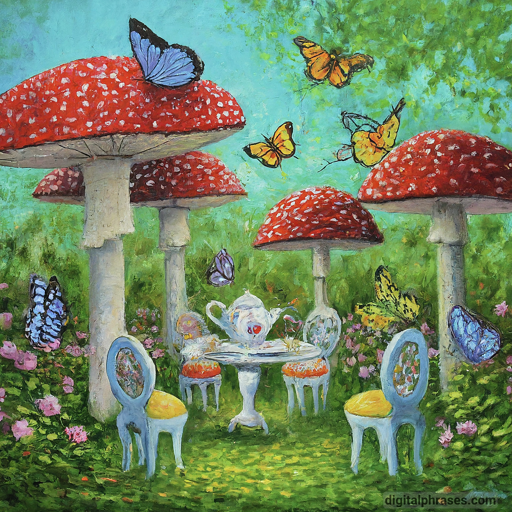 painting of mushrooms and butterflies 