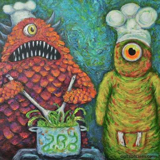 painting of 2 monsters