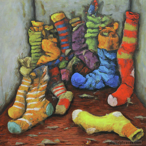 painting of a lone sock finding a colony of other lost socks