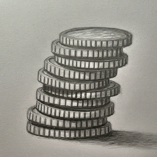 pencil sketch of a stack of coins