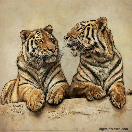 color sketch of a tiger and tigress talking with each other