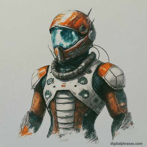 drawing of a space pilot with a cool helmet and futuristic outfit!
