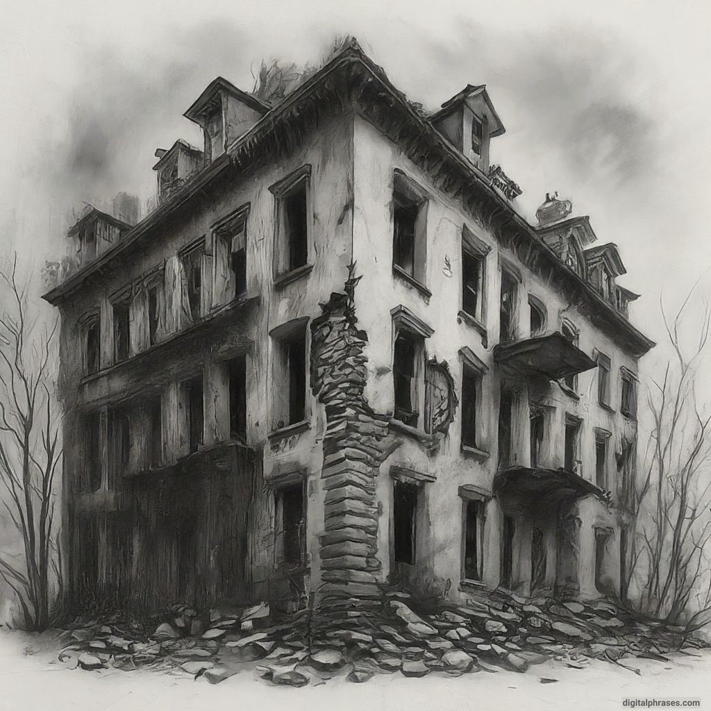 sketch of an ancient building in ruins