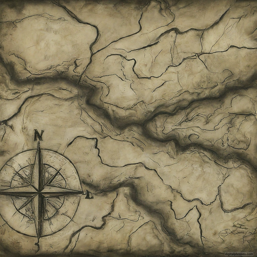 sketch of a weathered map with a marked destination