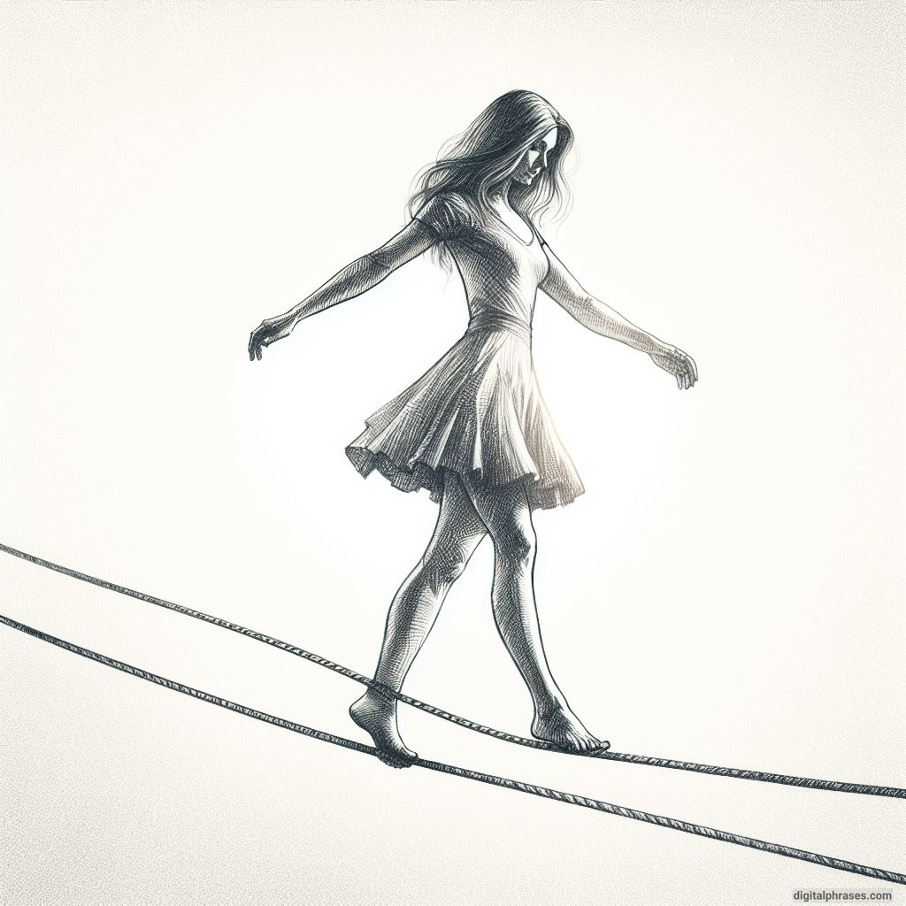 sketch of a woman walking on a tightrope