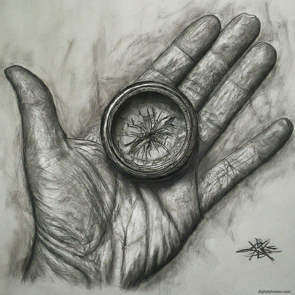 a drawing of a hand holding a compass