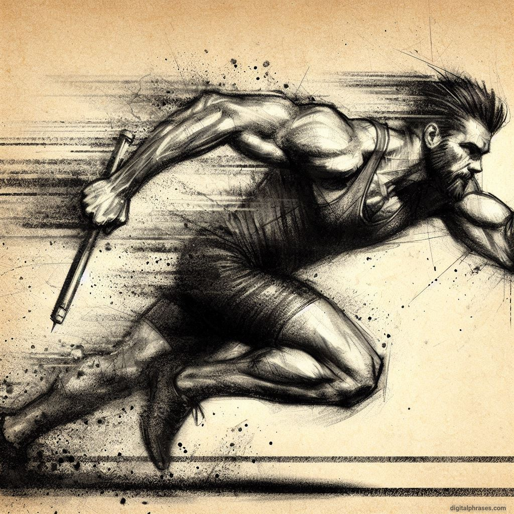 a drawing of a man running with a baton