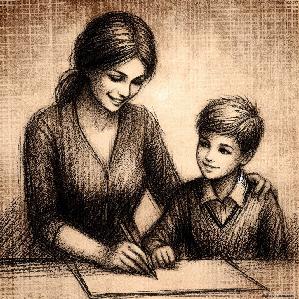 drawing of a woman with a kid