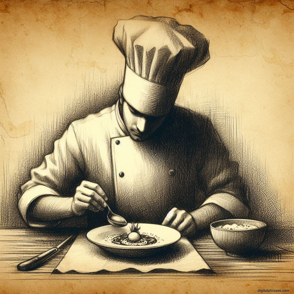 drawing of a chef decorating a dish