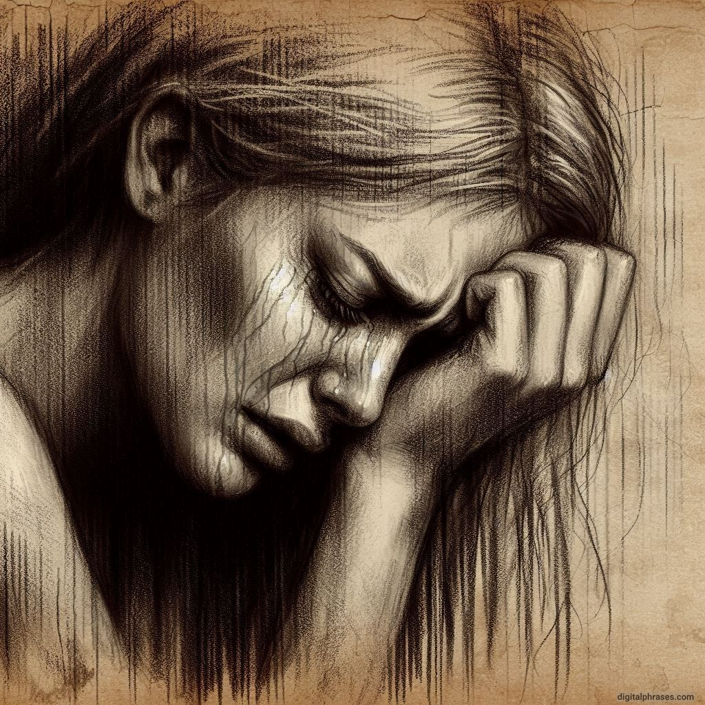 drawing of a heartbroken sobbing woman