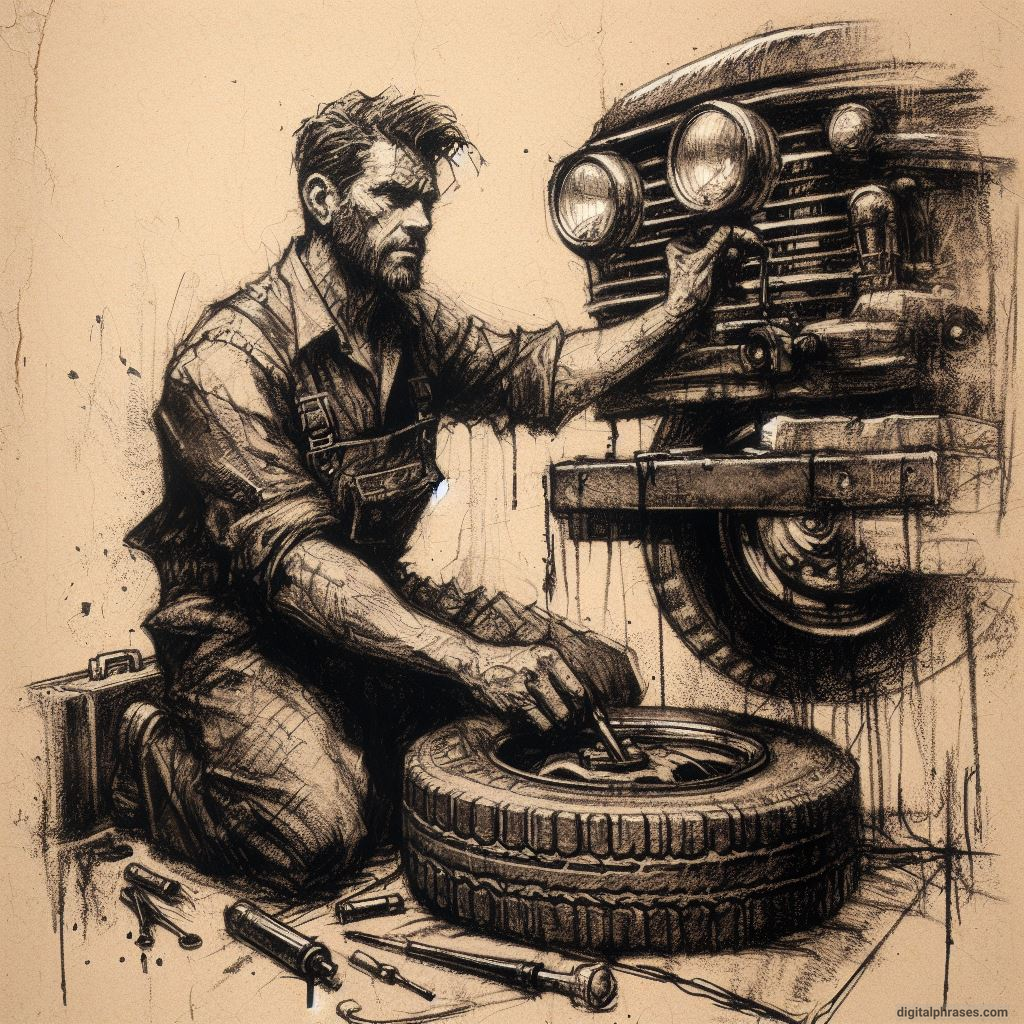 sketch of a mechanic fixing a vehicle