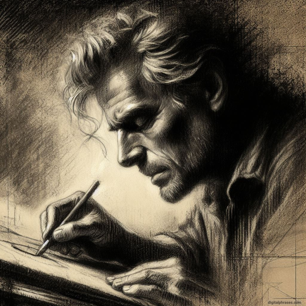 sketch of someone drawing something with deep concentration