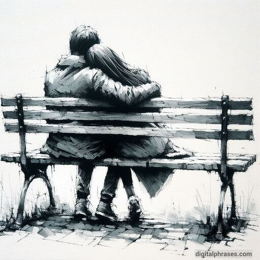 drawing of a couple sitting on a bench