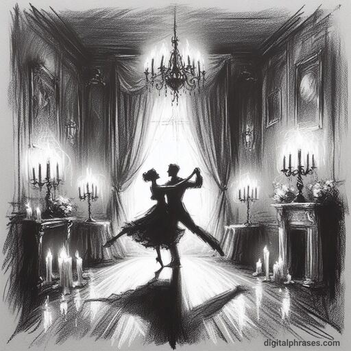 drawing of a couple dancing inside a room