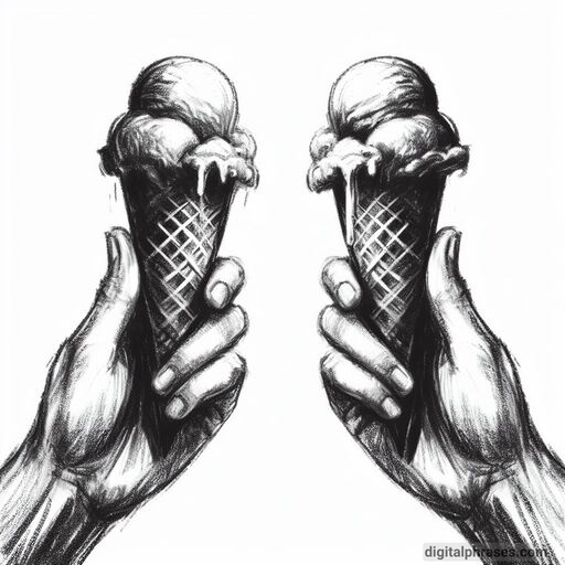 drawing of two hands holding 2 ice cream cones