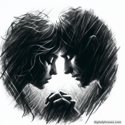 drawing of a couple holding hands and forehead gently pressed together