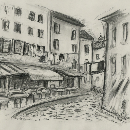pencil sketch of a city street