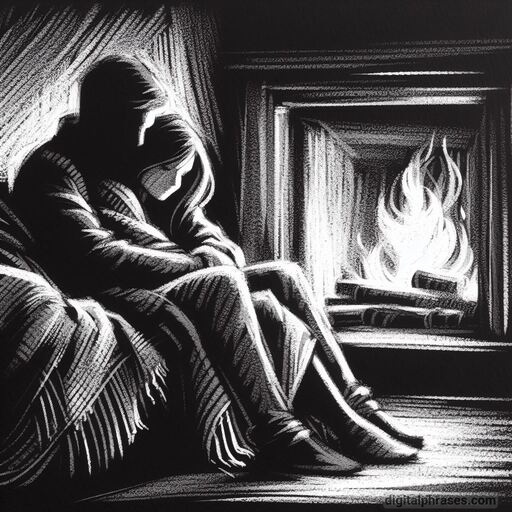 drawing of a couple holding each other beside a fireplace