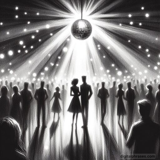 drawing of people on a dancefloor under a disco ball