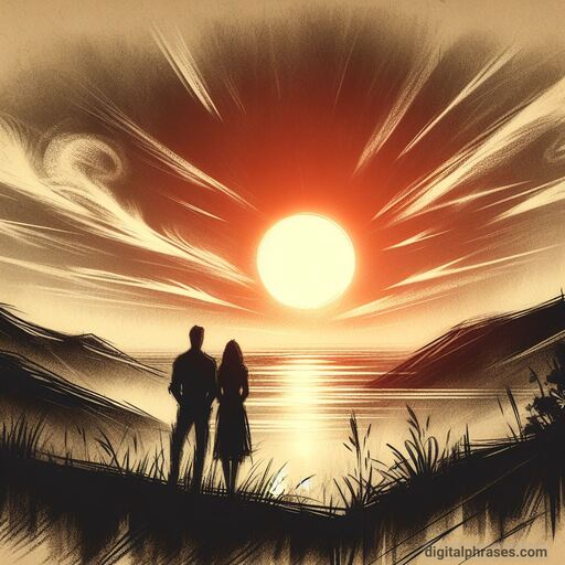 drawing of two people enjoying the sunset