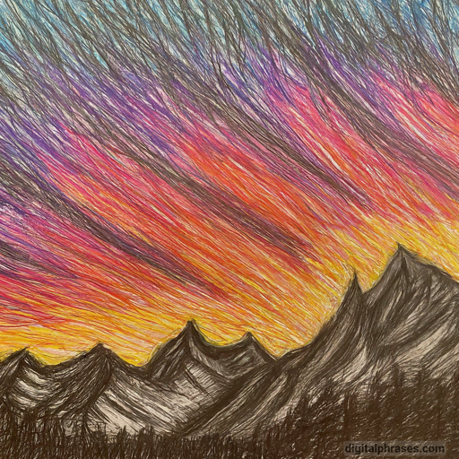 color sketch of a mountain with sunset above