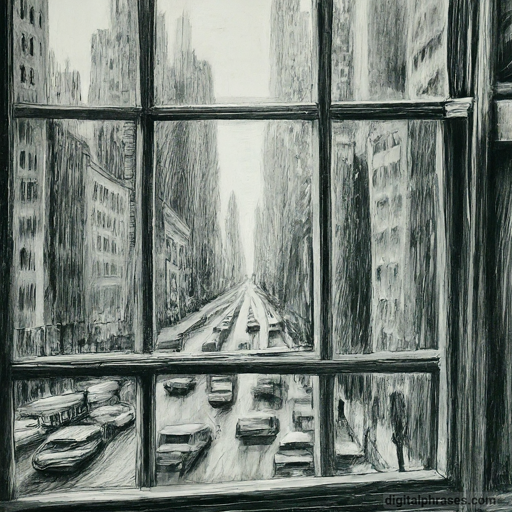 pencil sketch of the outside view from a window