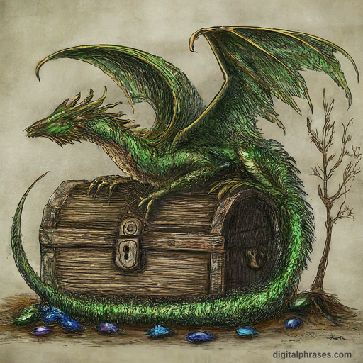 drawing of A Dragon Guarding a Treasure Chest