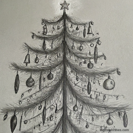 pencil sketch of a decorated christmas tree