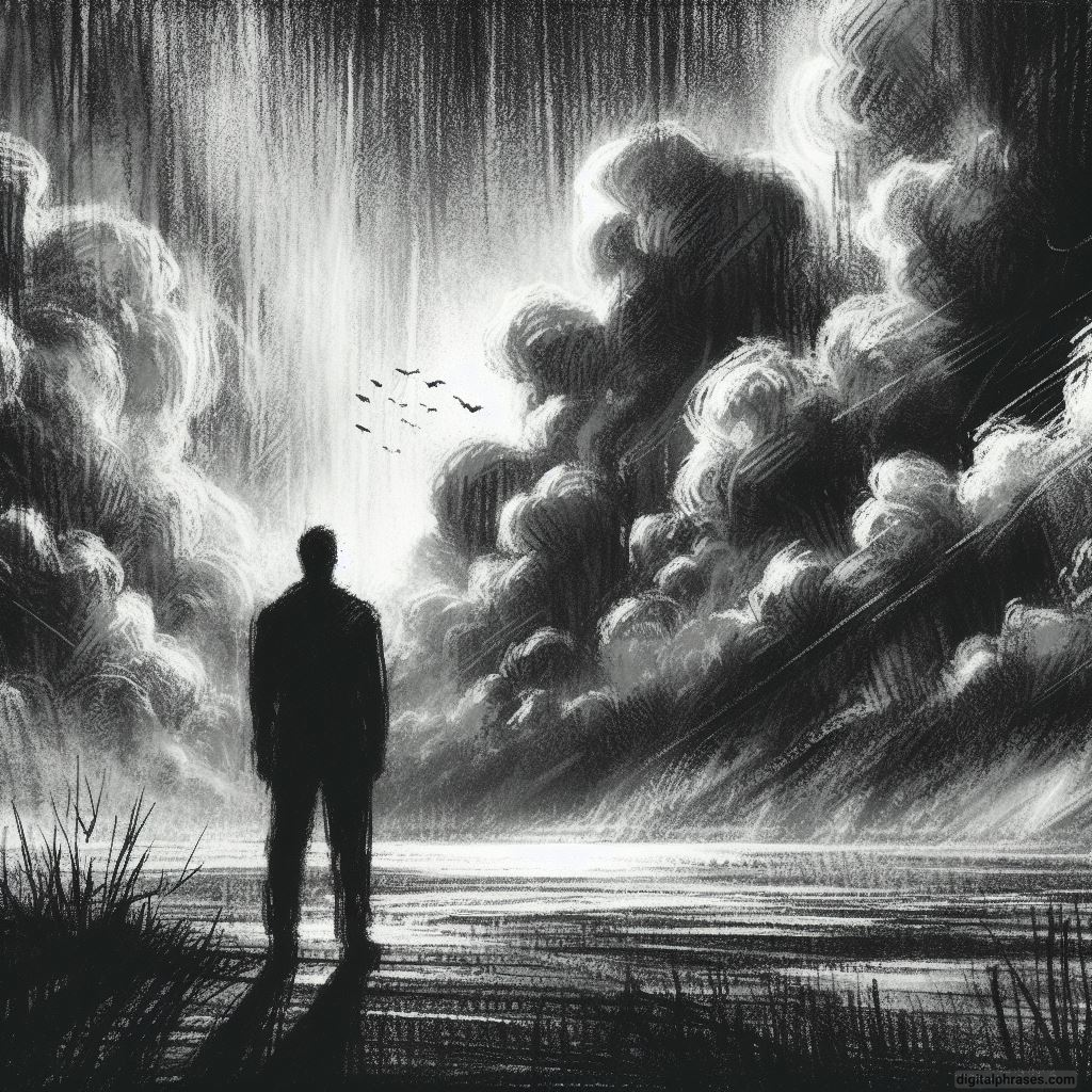 drawing of a silhouette starting at a cloudy sky